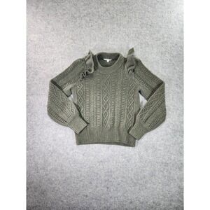 Madewell‎ Sweater Womens XS Green Ruffle Chunky Cable Knit Merino Blend